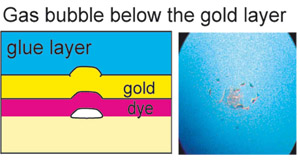 Gas bubble below the gold layer